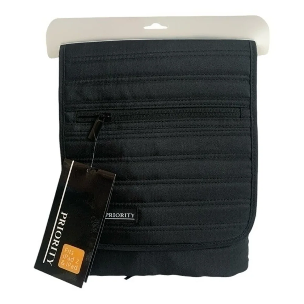 Unisex PRIORITY Black Nylon Crossbody iPad Travel Everyday Bag NWT